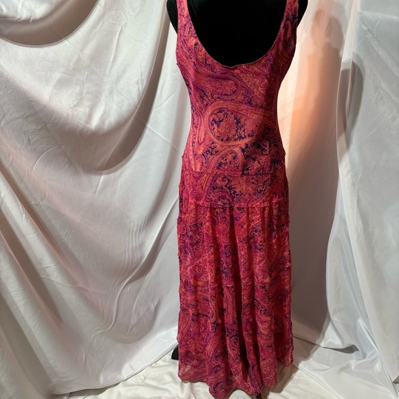 Jones Wear Maxi Pink Layers Chiffon Bias Cut Paisley Print Dress Sz:12 Y2K - Picture 5 of 10